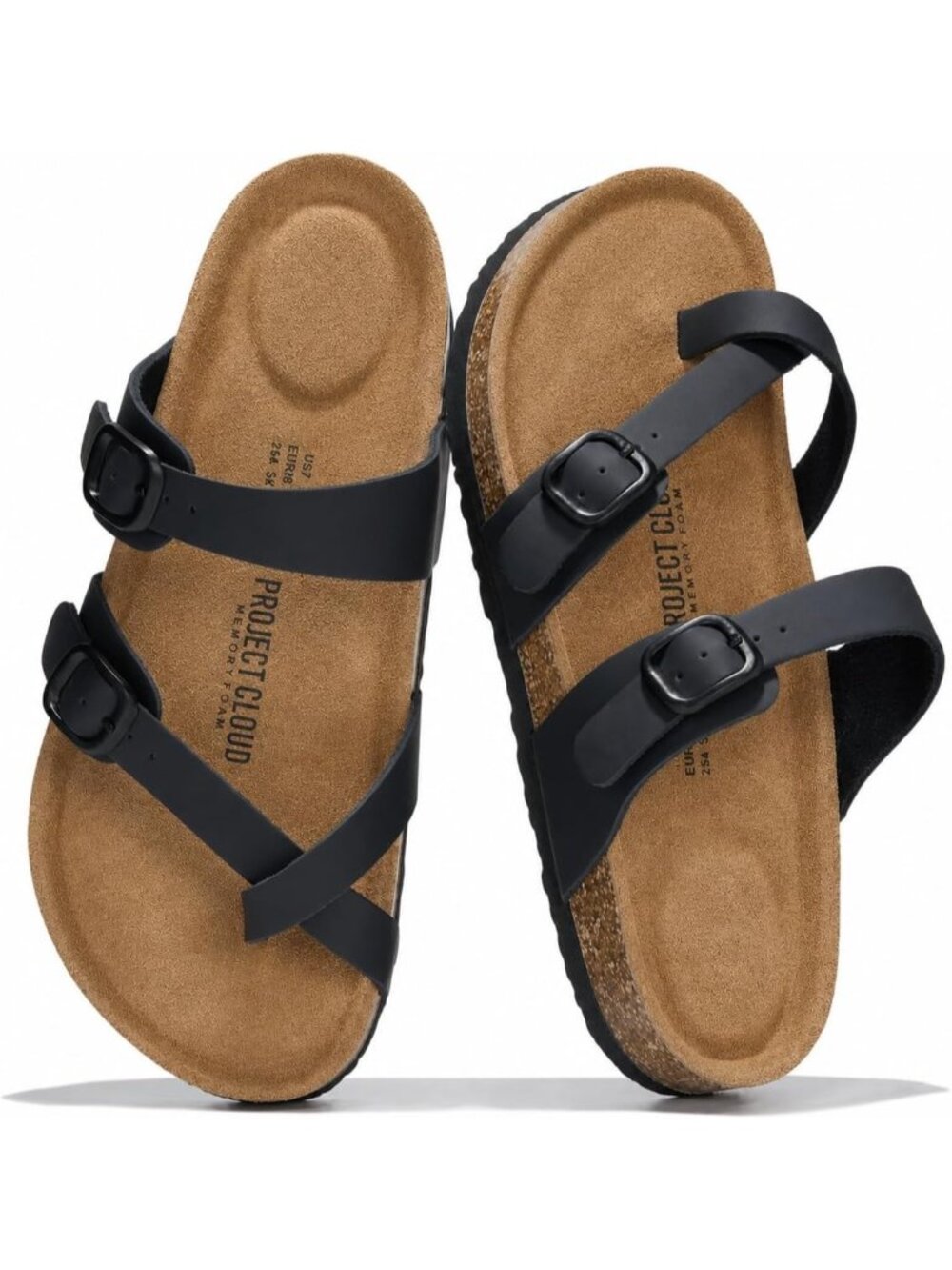 Women's Black Mono 100% Genuine Leather Memory Foam Lightweight Sandal Shoes